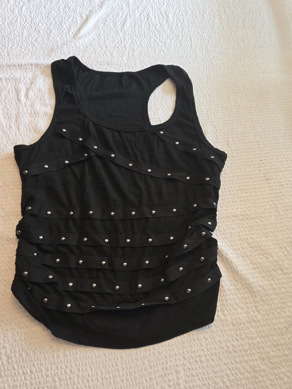 ROMWE Black Studded Ribbed Tank Top 0xl